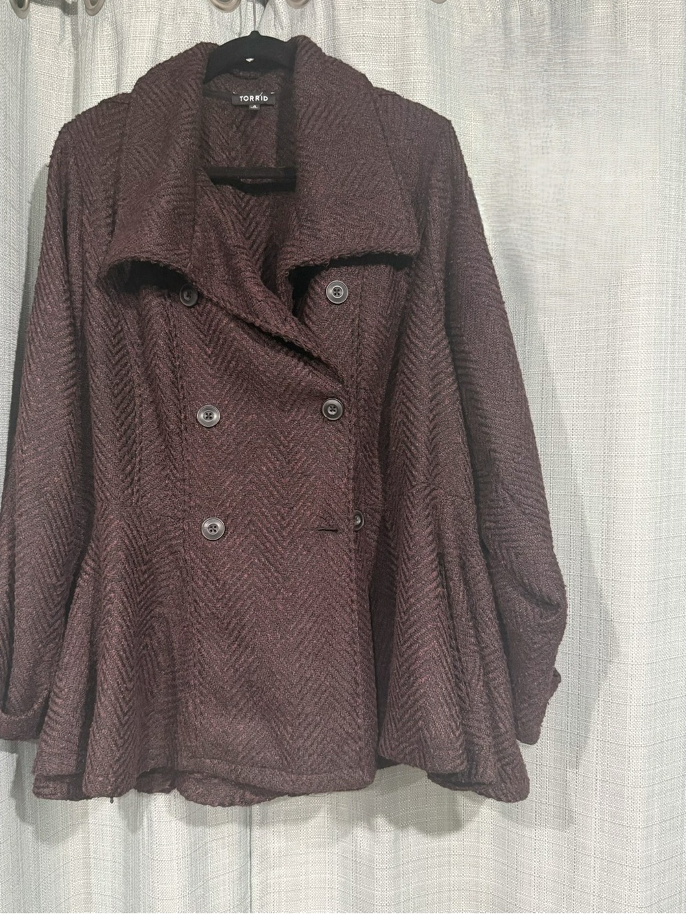torrid Dark Brown Herringbone Double-Breasted Peacoat